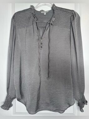 Alex & lili long sleeve Smocked Yoke high tie neck detail ruffles business casua